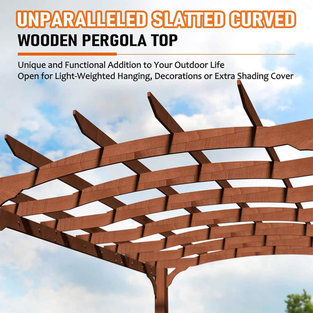 [10X12FT] Alora Premium Outdoor All-Season Backyard Patio Cedar Wood Gazebo Pergola With Arched Roof (SAK42915)