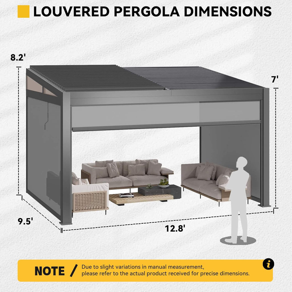 Alora Luxury Wall-Mounted Aluminum Louvered Pergola with Pull-Down Screens