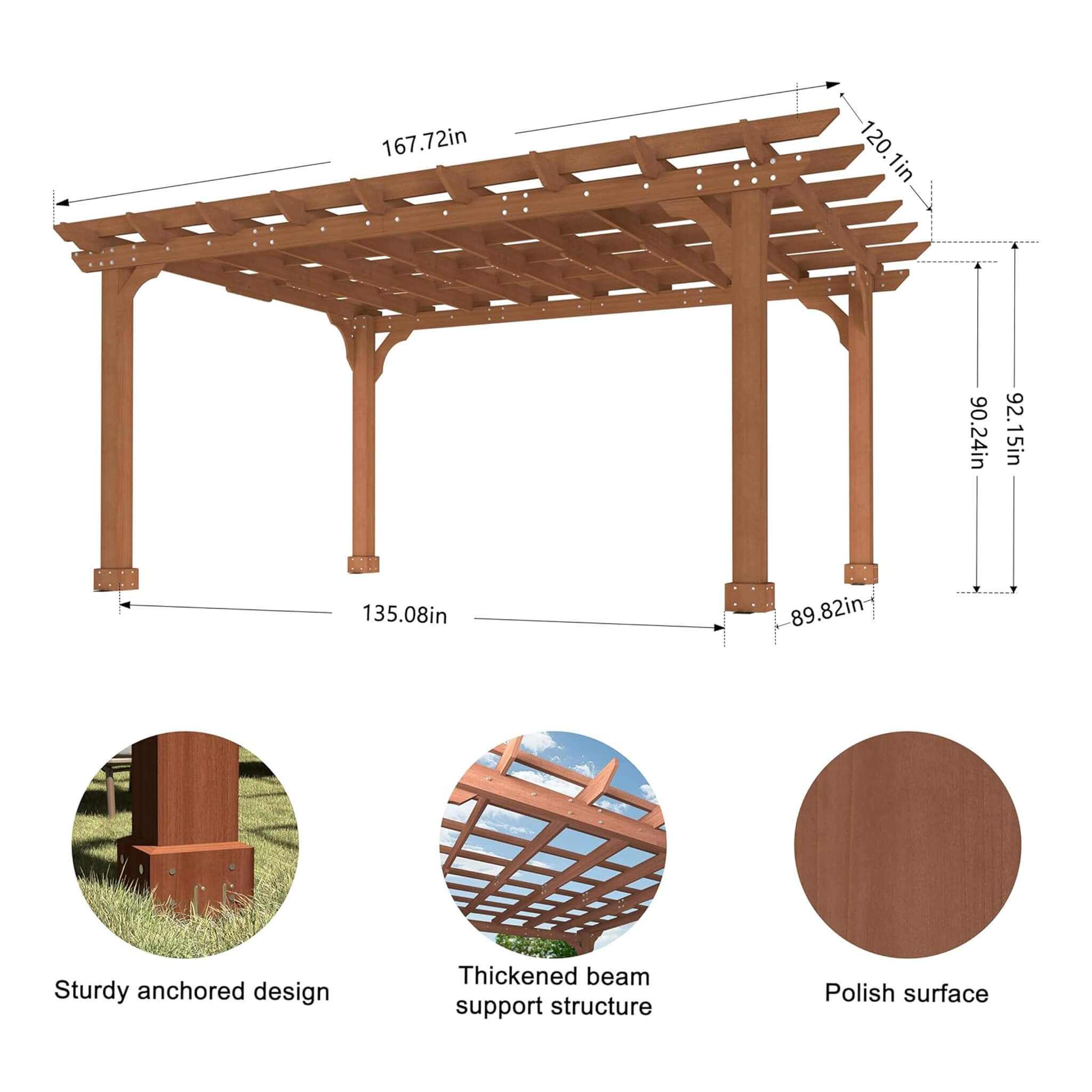 Alora Outdoor Cedar Wood Patio Pergola with Slatted Trellis Roof