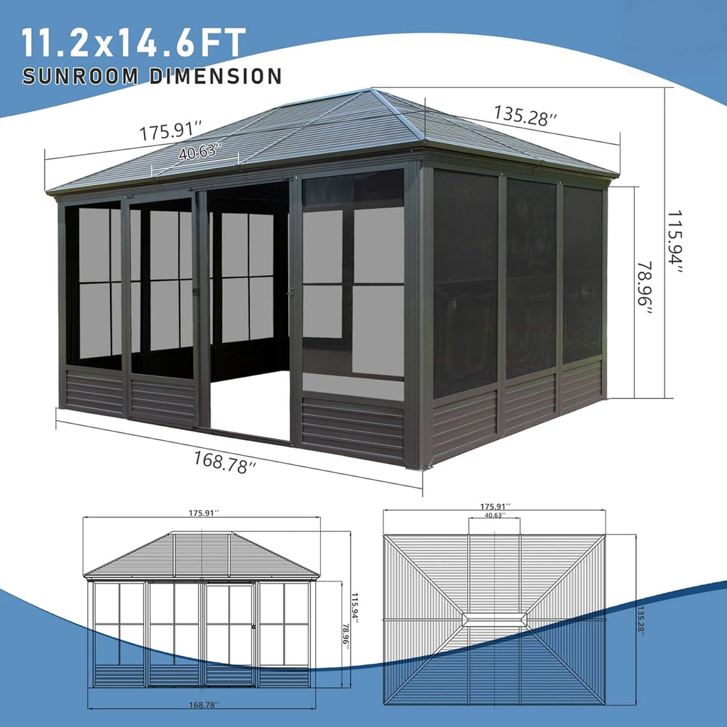 Alora Meridian Premium Four Season Outdoor Aluminum Hardtop Gazebo Sunroom