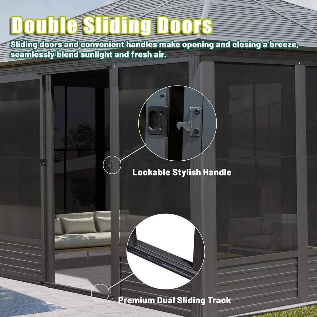 Alora Meridian Premium Four Season Outdoor Aluminum Hardtop Gazebo Sunroom