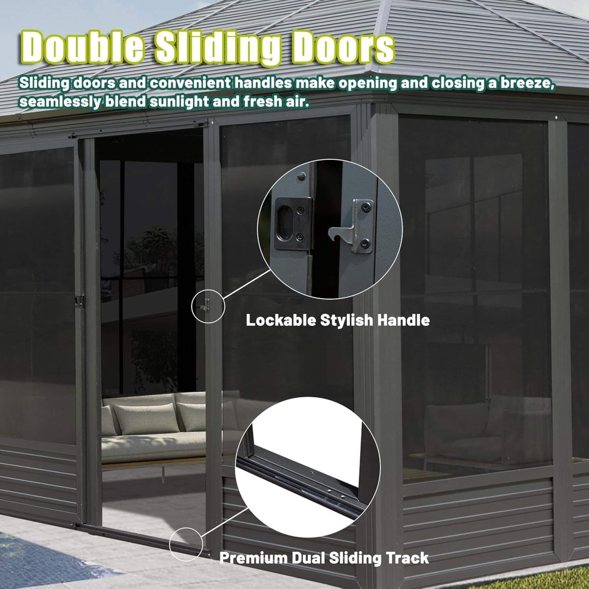 Alora Meridian Premium Four Season Outdoor Aluminum Hardtop Gazebo Sunroom