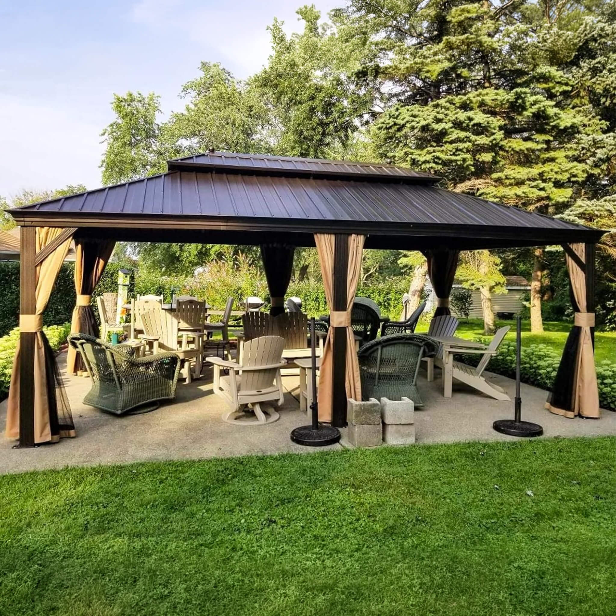 12X20FT Alora Heavy-Duty Outdoor Backyard Hardtop Gazebo with Netting and Curtains