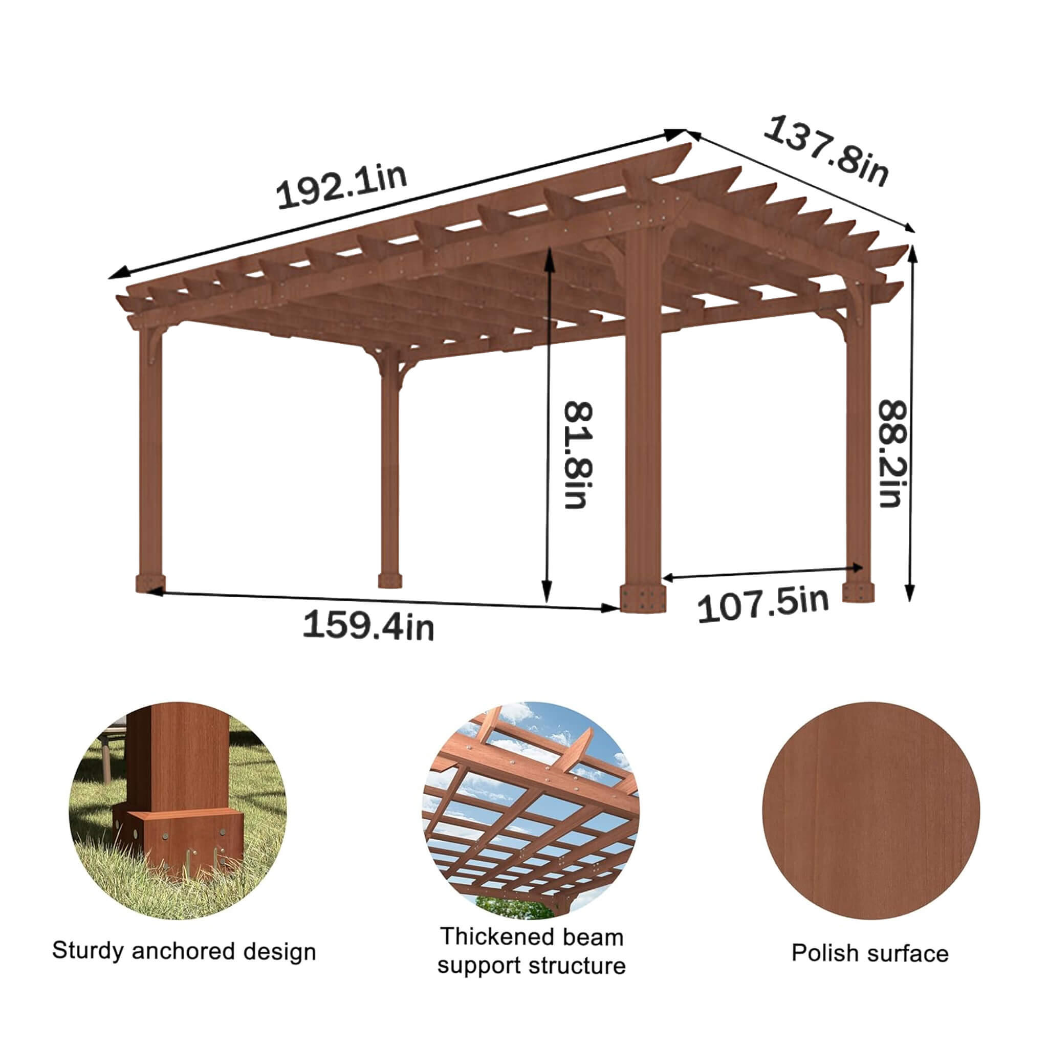 Alora Outdoor Cedar Wood Patio Pergola with Slatted Trellis Roof