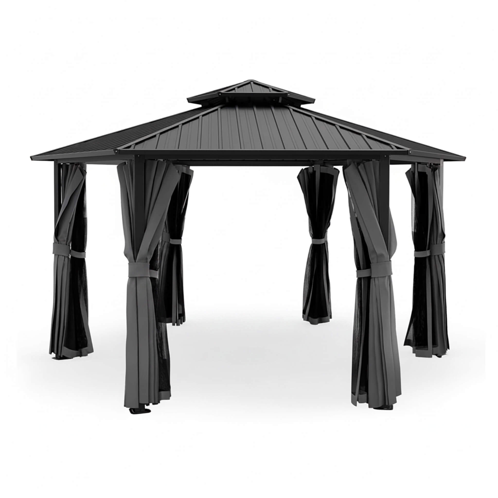 Alora Hardtop Hexagonal Gazebo with Curtains and Netting