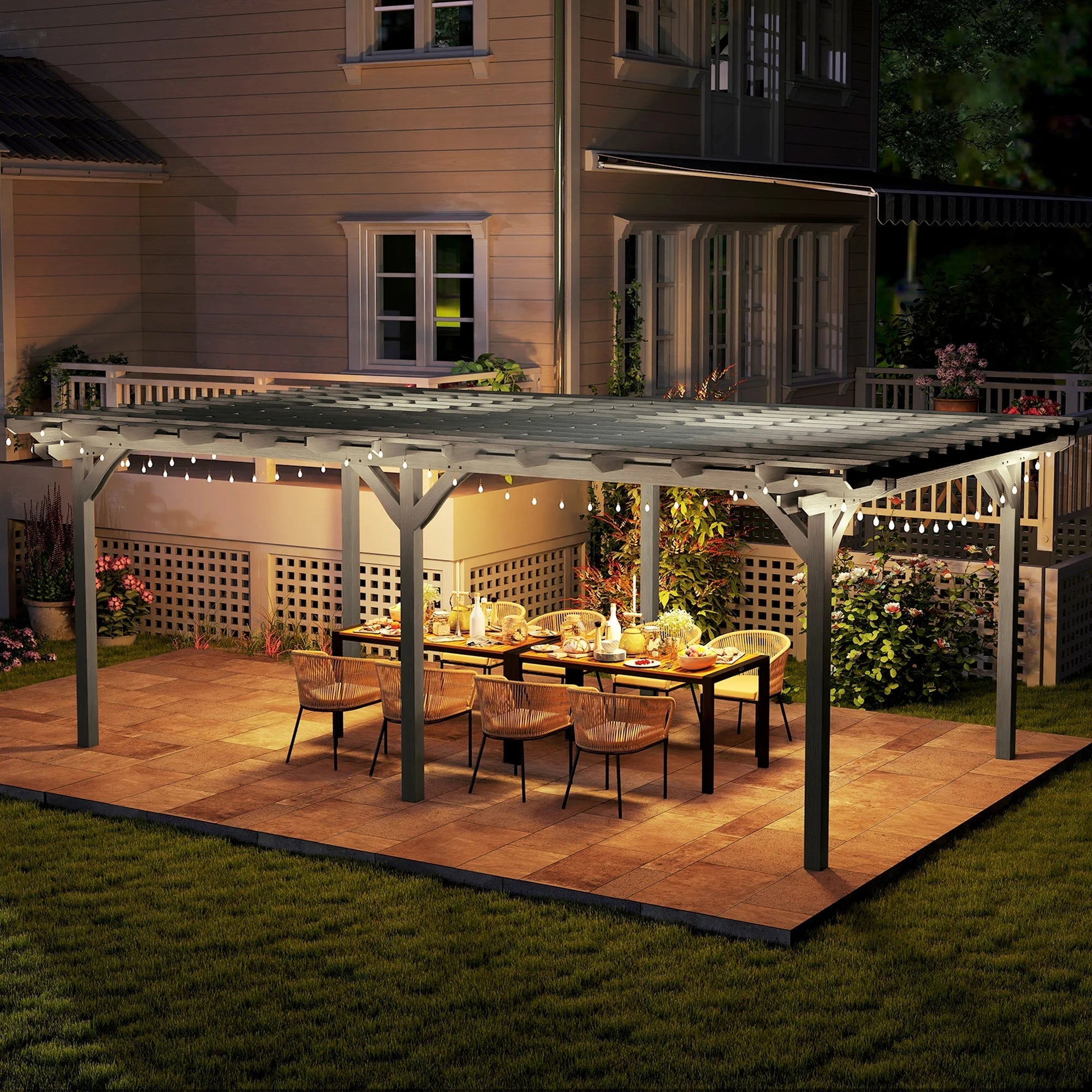 12x20 ft Wooden Pergola – Large Fir Wood Pergola Gazebo for Backyard, Garden & Deck, Gray Heavy-Duty Grape Tre