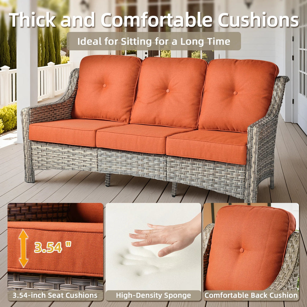 5-Piece Rattan Furniture Sets Set with Swivel Rocking Chairs