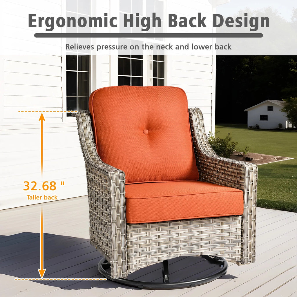 5-Piece Rattan Furniture Sets Set with Swivel Rocking Chairs