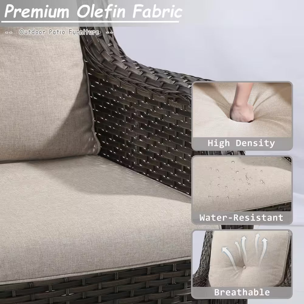 6-Pieces Wicker  Furniture Set Rattan Chair Wicker Set with Beige Cushion