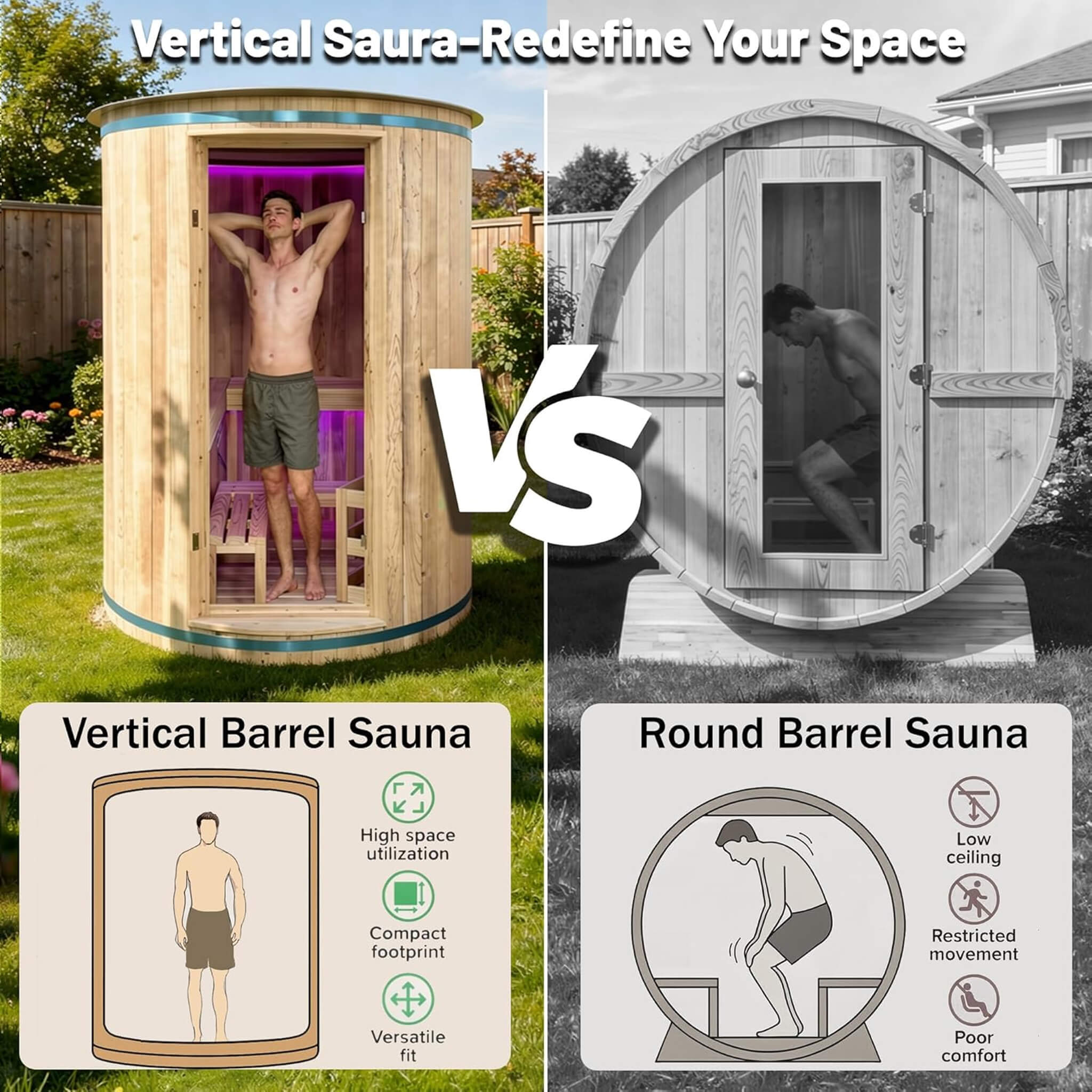 Thermora Barcelona Premium 78-Inch 4-Person Cedar Wood Outdoor Vertical Barrel Sauna