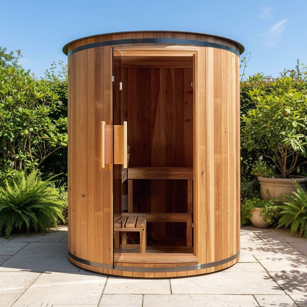 Thermora Barcelona Premium 78-Inch 4-Person Cedar Wood Outdoor Vertical Barrel Sauna