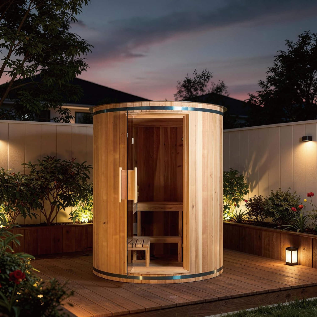 Thermora Barcelona Premium 78-Inch 4-Person Cedar Wood Outdoor Vertical Barrel Sauna