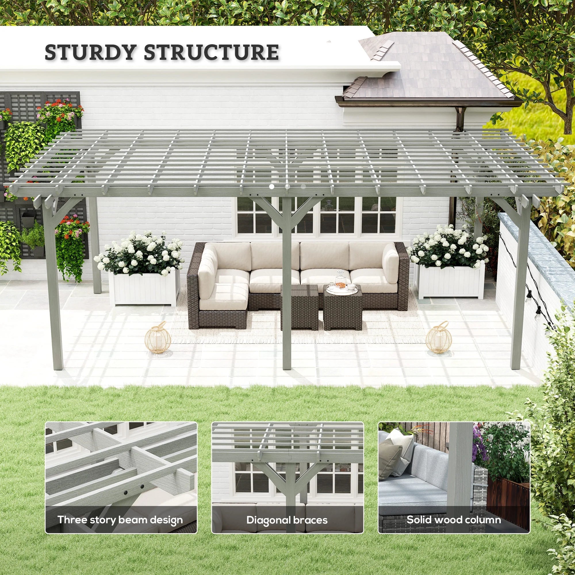 12x20 ft Wooden Pergola – Large Fir Wood Pergola Gazebo for Backyard, Garden & Deck, Gray Heavy-Duty Grape Tre