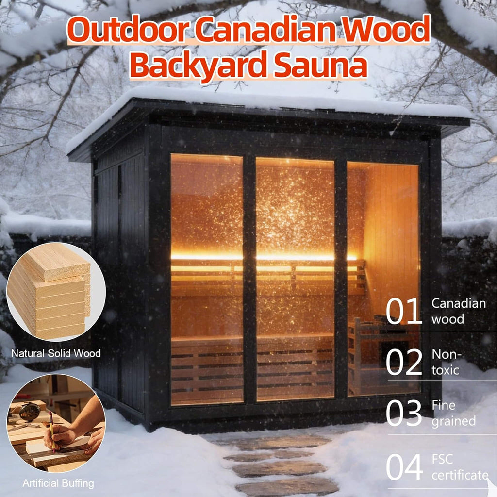 Custom 8-Person Luxury Spruce Outdoor Steam Sauna with Heater and Stones