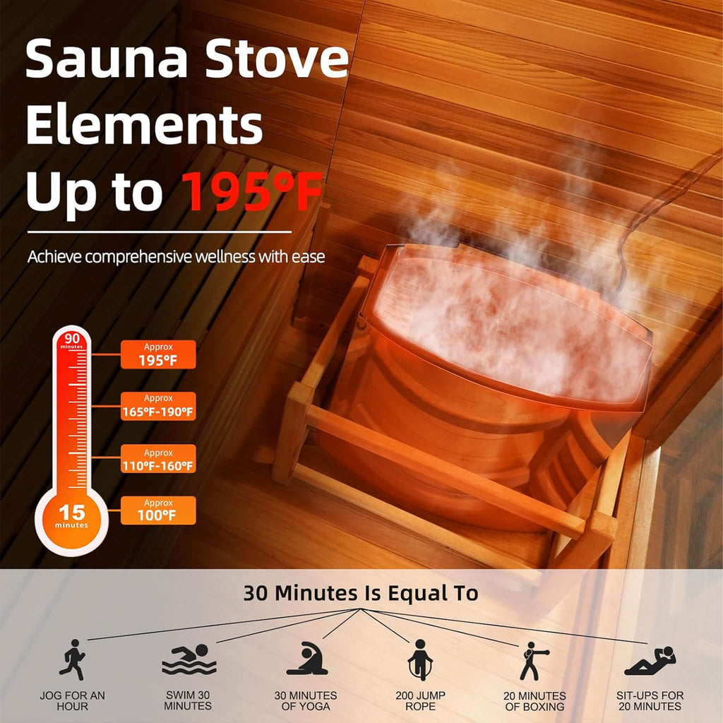 Custom 8-Person Luxury Spruce Outdoor Steam Sauna with Heater and Stones