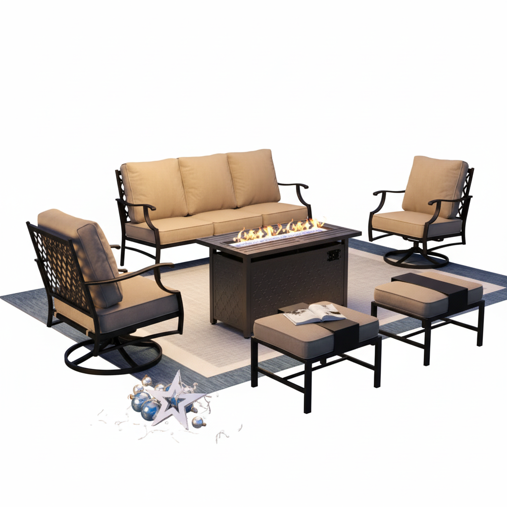 6-Piece Patio Furniture Set with Fire Pit Table