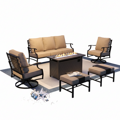 6-Piece Patio Furniture Set with Fire Pit Table