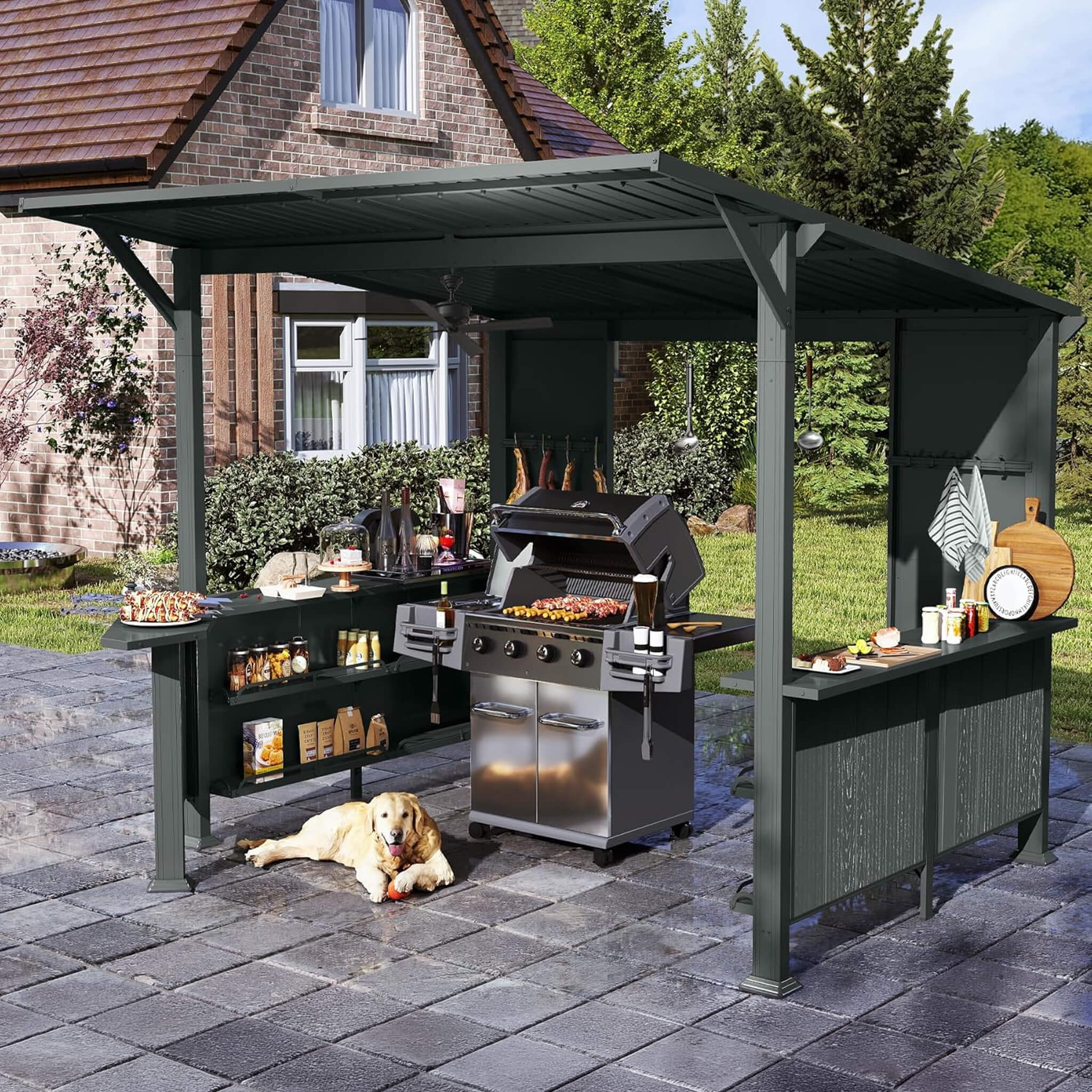 9X10FT Alora Modern Slanted Hardtop Alloy Steel Grill Gazebo