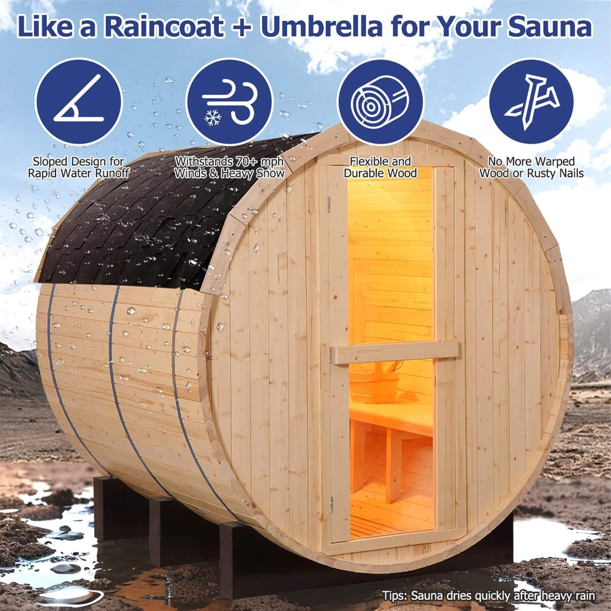 Thermora Haven Premium All-Weather Outdoor Pinewood Barrel Sauna