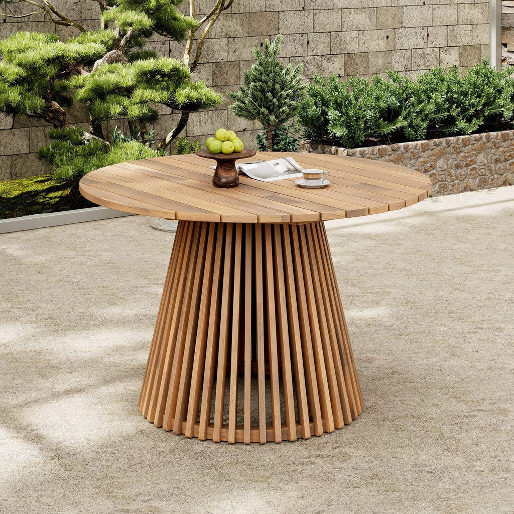 Alora Premium 5-Piece Outdoor Acacia Wood Patio Furniture Set With Braided Dining Chairs, Cushions, And Dining Table