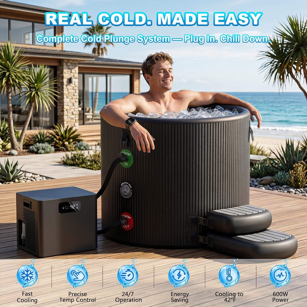 Premium XL 120 Gal Cold Plunge Tub Kit With 1/3 HP Chiller, Filter And Pump (SAK58283)