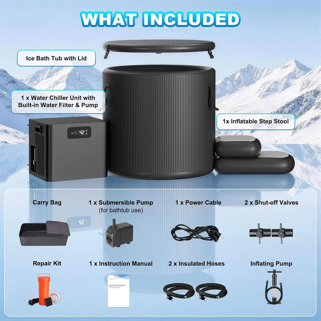 Premium XL 120 Gal Cold Plunge Tub Kit With 1/3 HP Chiller, Filter And Pump (SAK58283)